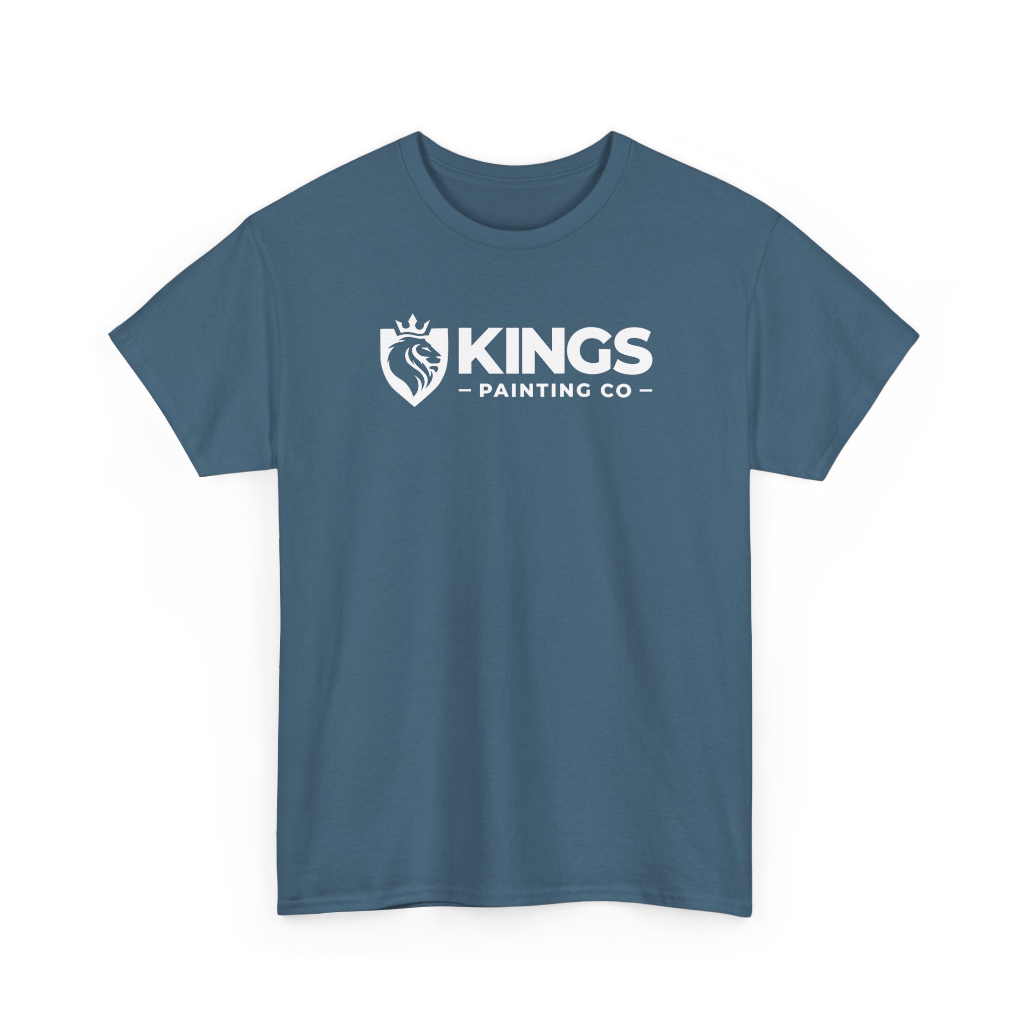 Kings Painting Co. Logo T‑Shirt (Classic) by Gildan Ultra Cotton (G5000) in blue, featuring a white "Kings Painting Co" logo with a crowned lion’s head inside a shield on the left chest.