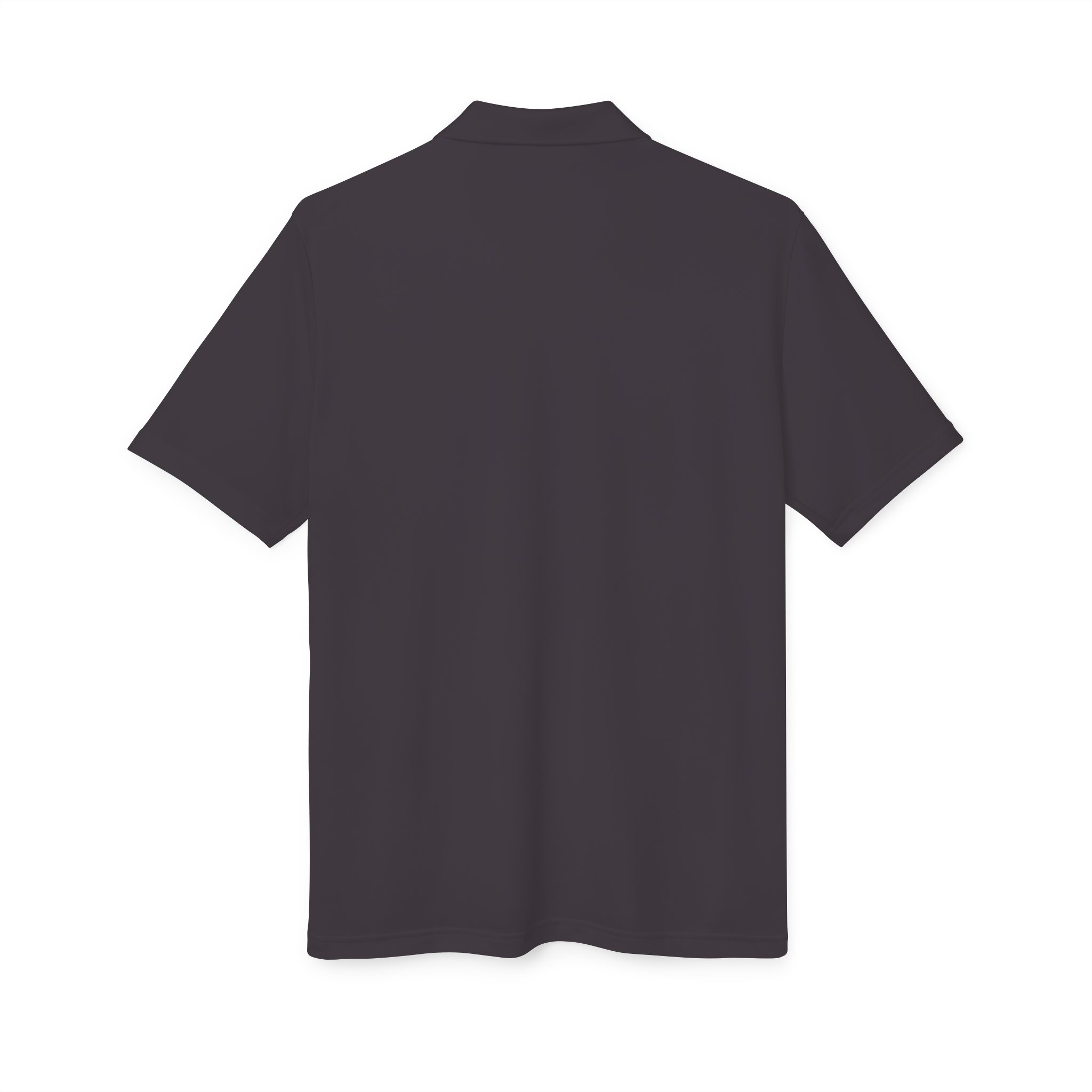 The Kings Painting Co. Performance Polo by Under Armour® is displayed from the back on a white background, showcasing its plain black short-sleeve design.